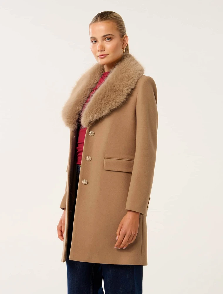 CLANE ★ NO COLLAR VOLUME ECO FUR COAT CLANE - ノーカラー ボリューム エコファーコート - NO COLLAR
