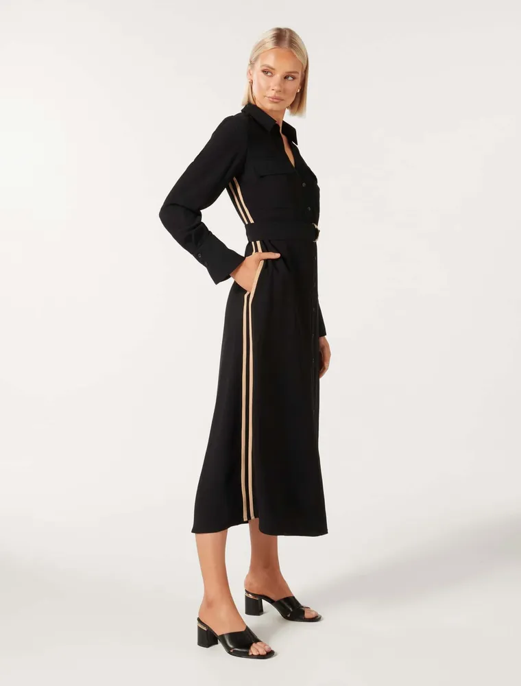 Black dress discount with side stripe