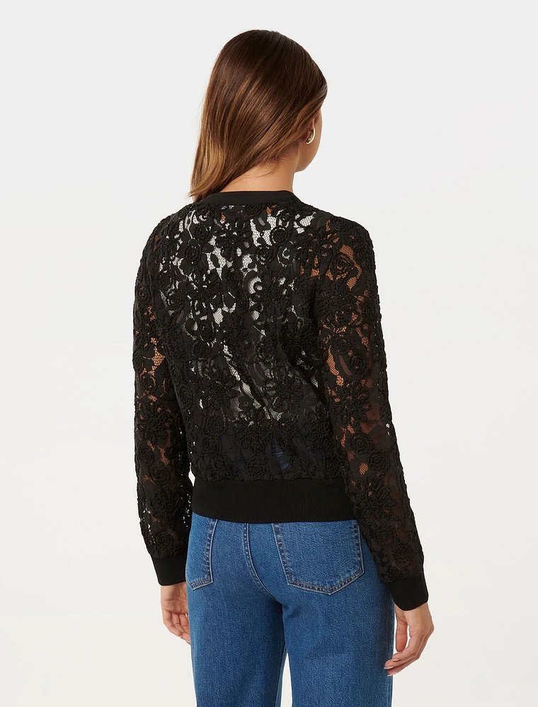 Black lace bomber jacket hot sale