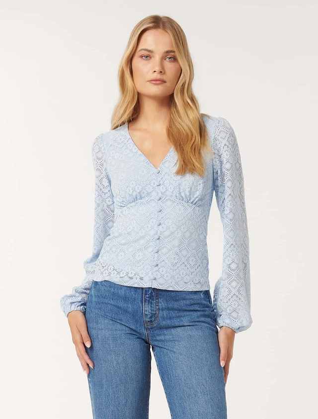 【YILON MADE】Lace gather tops Shop Lace Top with Neck Tie Online | Max Egypt