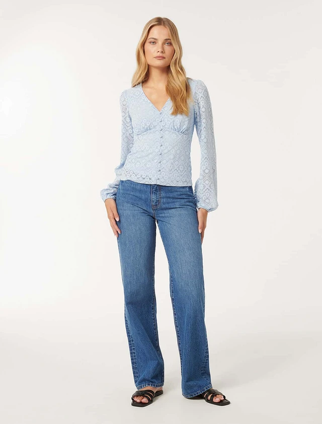 EverNew Serenity Button Front Lace Top | Hillcrest Mall