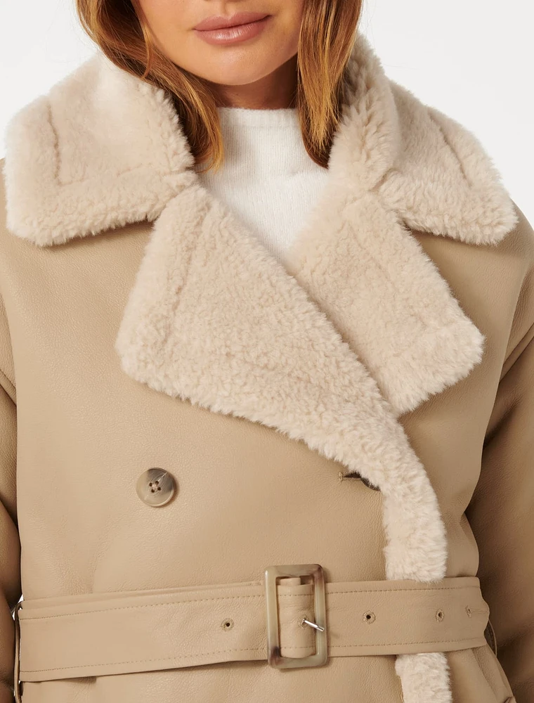 EverNew Alix Vegan Leather Shearling Maxi Coat | Hillcrest Mall