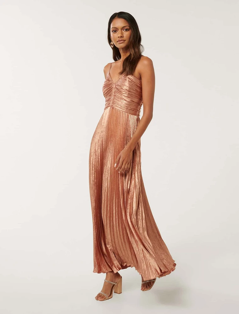 EverNew Jayden Petite Metallic Pleated Maxi Dress | Upper