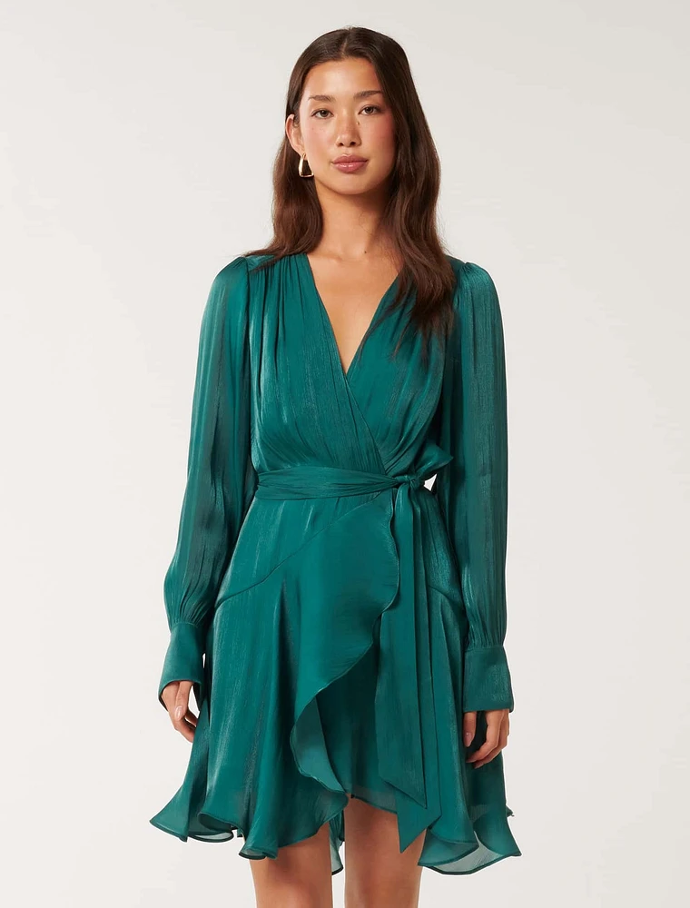 EverNew Myra Metallic Wrap Mini Dress | Square One EverNew Myra Metallic Wrap Mini Dress | Square One