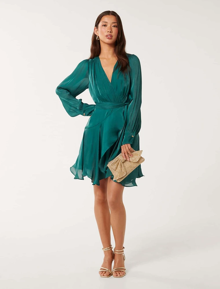 EverNew Myra Metallic Wrap Mini Dress | Square One EverNew Myra Metallic Wrap Mini Dress | Square One
