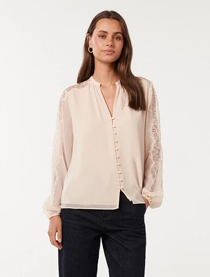 pintuck lace blouse | OHOTORO