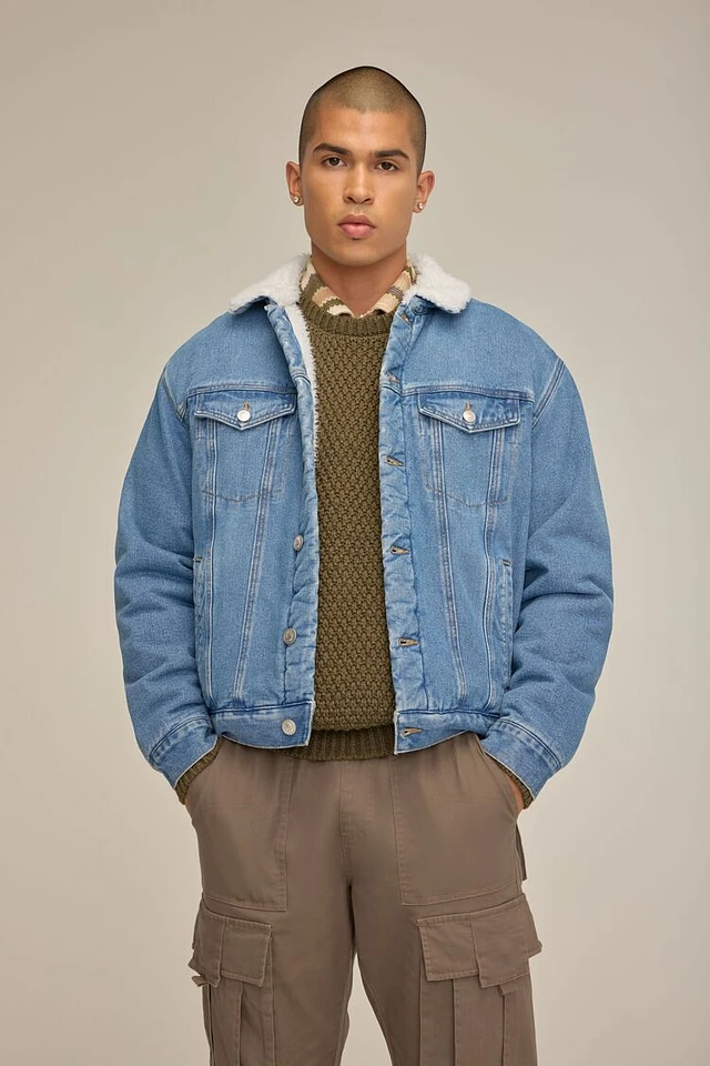 Forever 21 Faux Shearling & Denim Jacket | MainPlace Mall
