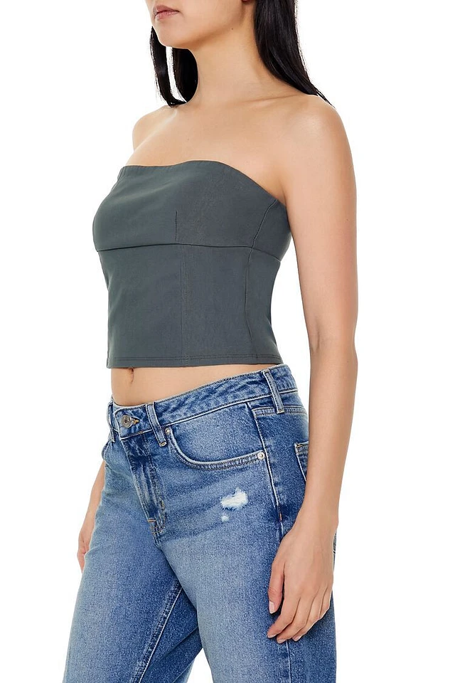 tope information｜tube top Strappy Zip-Front Cropped Tube Top