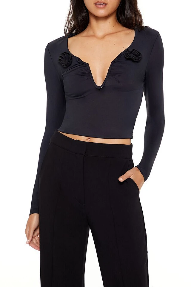 Forever 21 Rosette Long-Sleeve Crop Top | MainPlace Mall