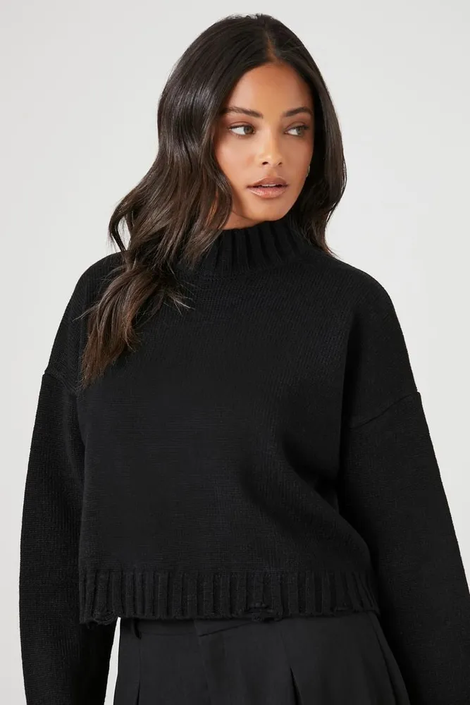 Forever 21 Women s Distressed Mock Neck Sweater in Black XS