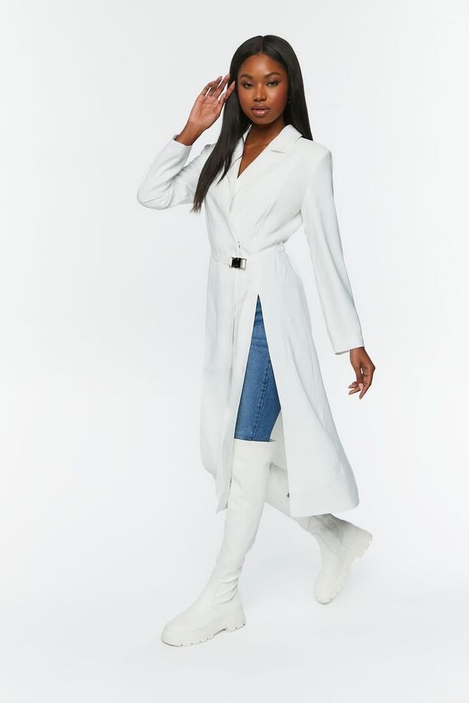 Forever 21 Women s Belted M Slit Duster Jacket in White Small