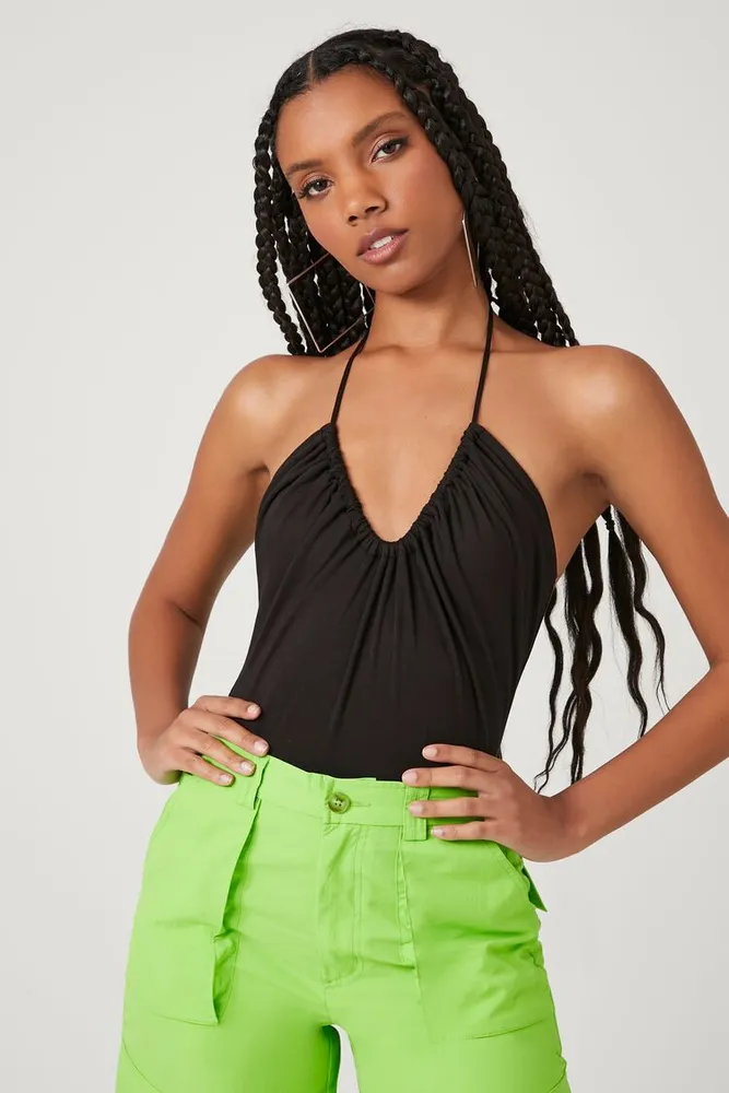Forever 21 Women s Drawstring Halter Bodysuit in Black Large