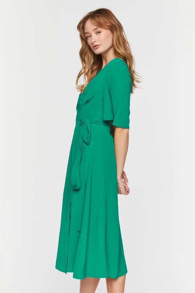 Forever 21 Women s Crepe Midi Wrap Dress in Green Small