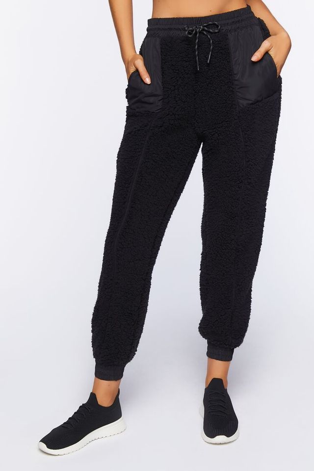 Forever 21 Women s Active Faux Shearling Joggers in Black Large