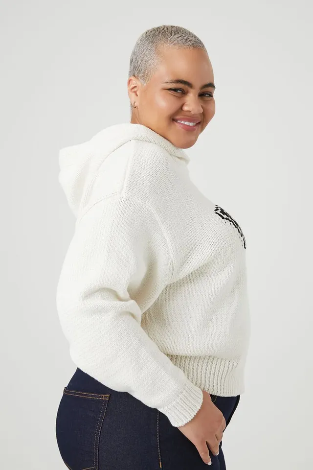 Forever 21 Women s Sweater Knit Paris Graphic Hoodie in Cream 2X