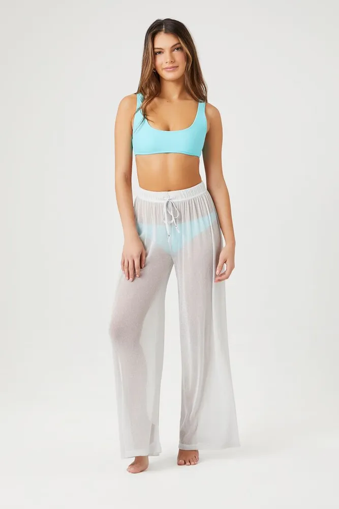 Forever 21 Women s Sheer Glitter Swim Cover Up Pants in Silver