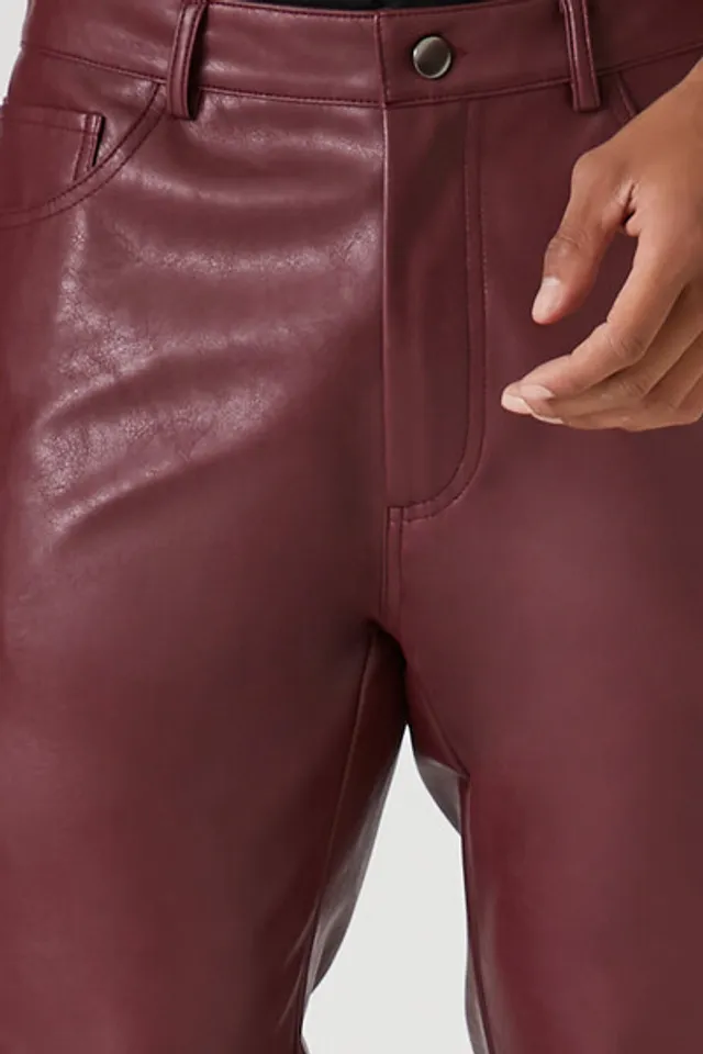 Burgundy leather top pants mens