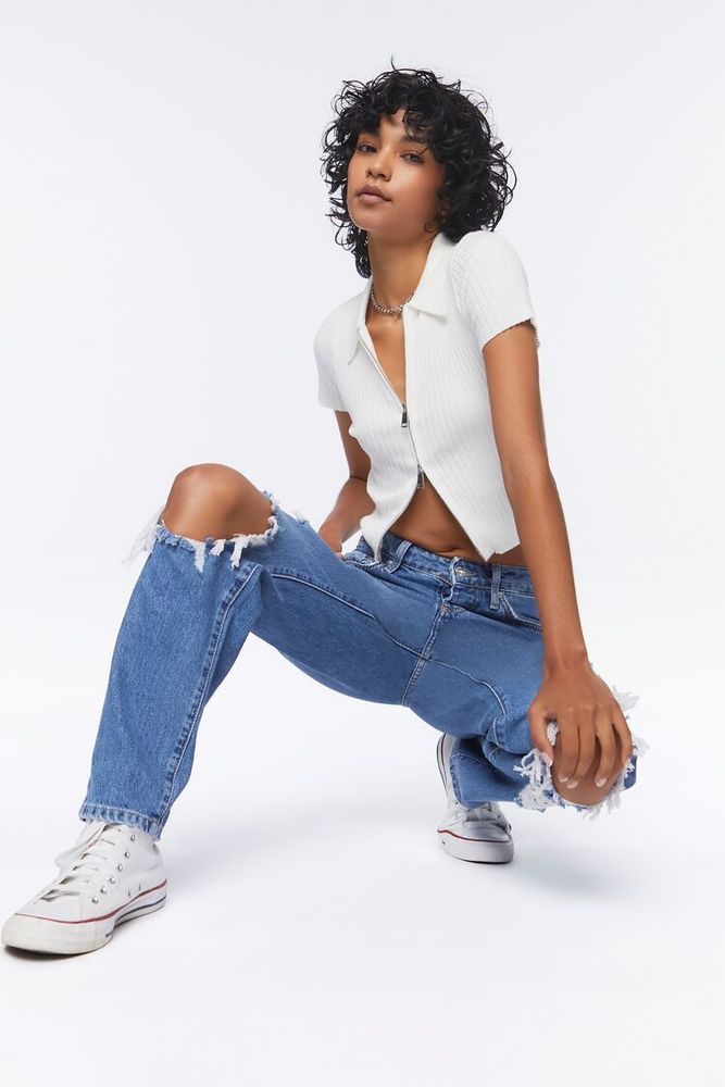 Forever 21 Women s Recycled Cotton Distressed Mom Jeans