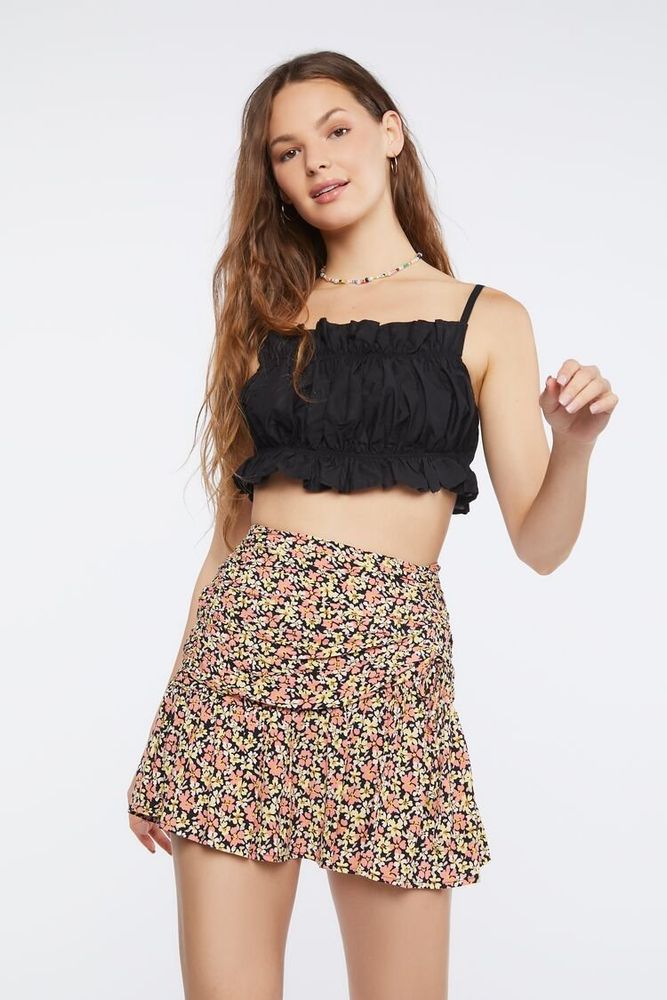 Forever 21 Women s Floral Print Mini Skirt in Black Medium