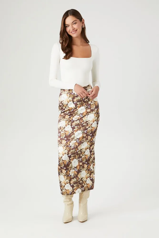 Forever 21 Women s Satin Floral Print Maxi Skirt Plaza Las Americas
