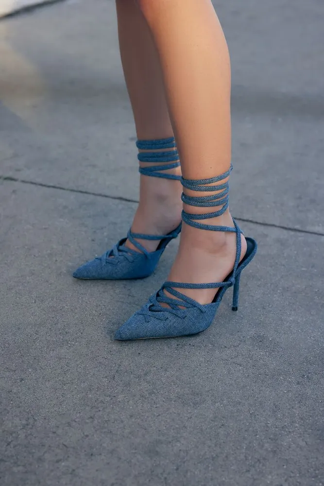 Forever 21 Women s Denim Lace Up Pointed Heels 8 Dulles Town