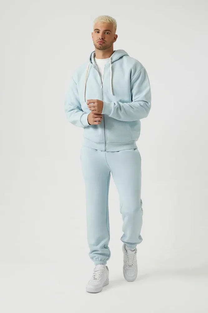 Forever 21 Men Drawstring Fleece Joggers in Dusty Blue Medium