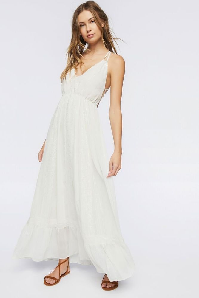 Forever 21 Women s Crisscross Lace Trim Maxi Dress in Vanilla