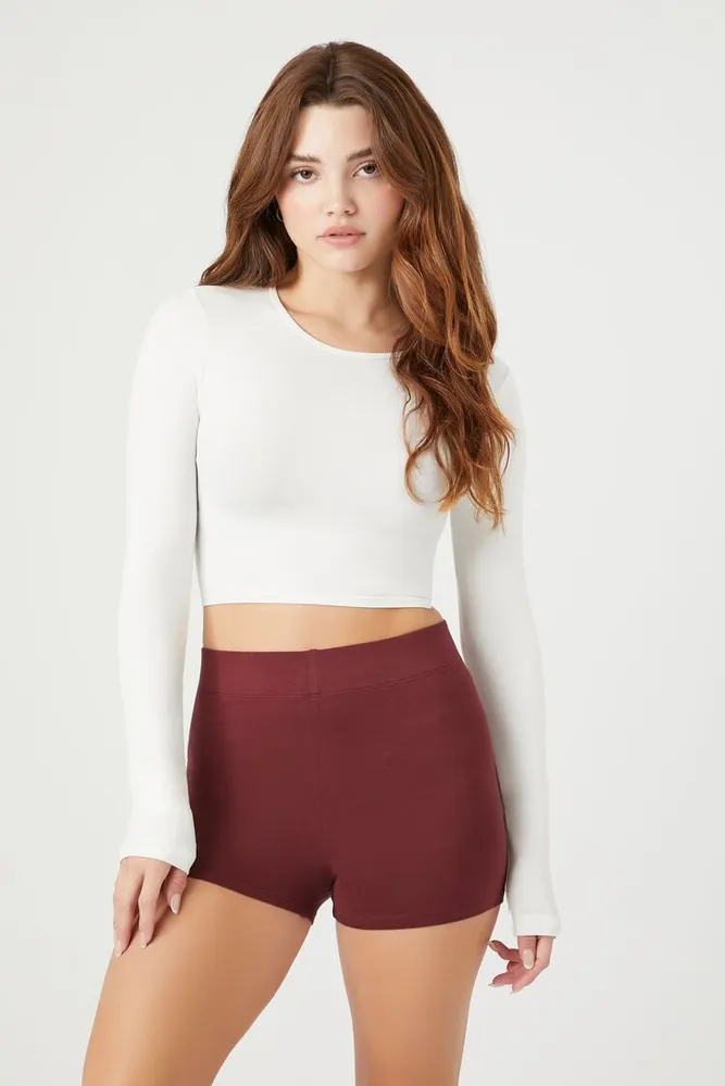 Forever 21 Women s High Rise Biker Shorts in Wine Medium Plaza