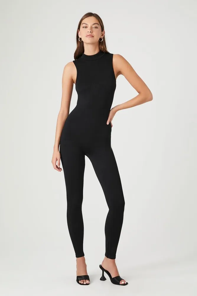 Forever 21 Women s Seamless Mock Neck Jumpsuit in Black Medium
