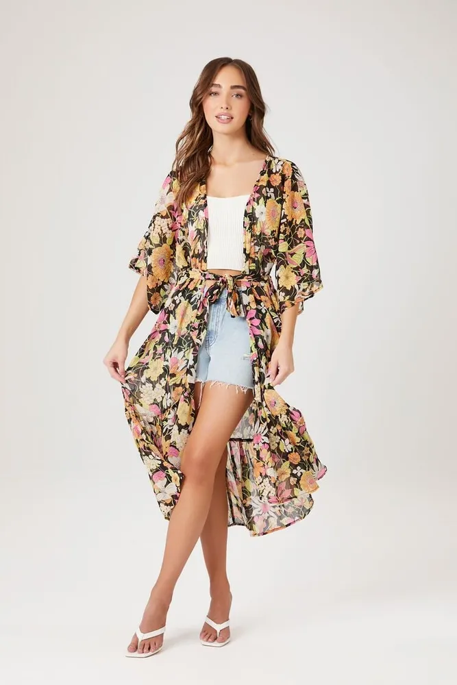 Sheer black floral kimono on sale