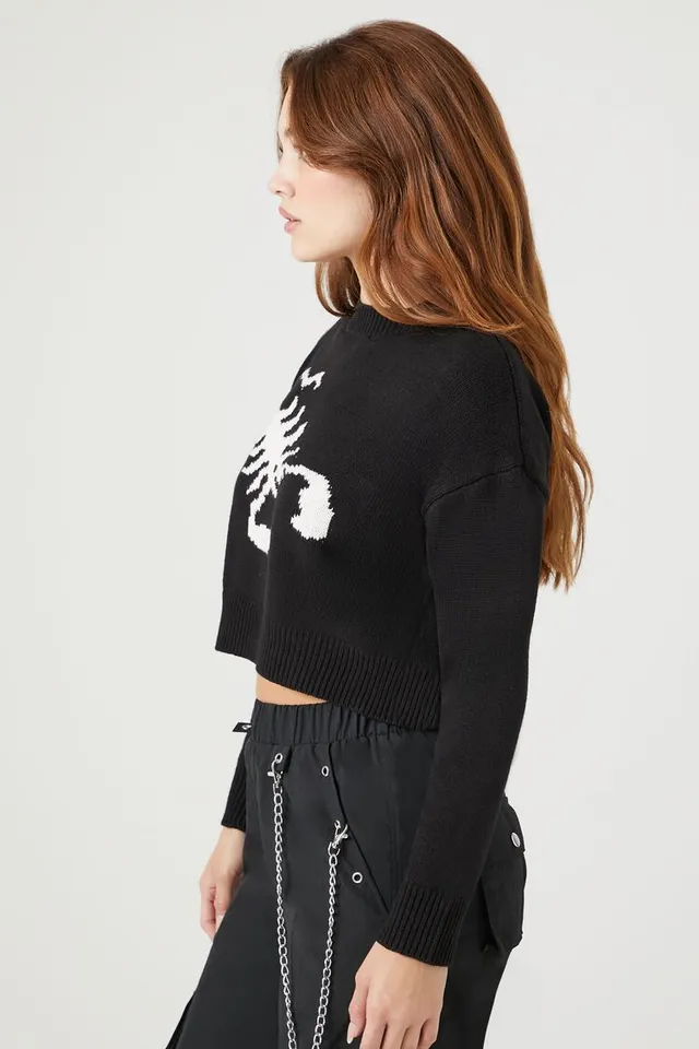Forever 21 Women s Scorpion Cropped Sweater in Black XL