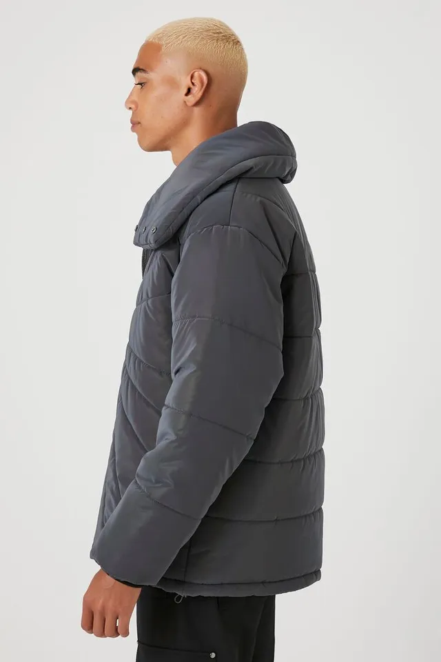 Forever 21 Men Reflective Quilted Puffer Jacket in Grey Small
