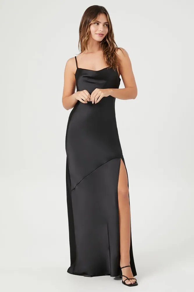 Forever 21 Women s Satin Cutout Cami Maxi Dress in Black XS