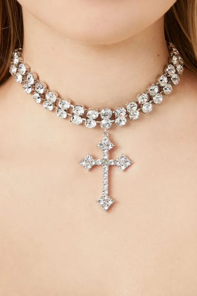 Large rhinestone cross necklace sale
