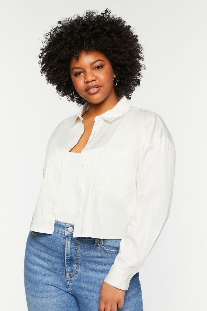 Forever 21 Women s Boxy Long Sleeve Shirt in Bright White 1X