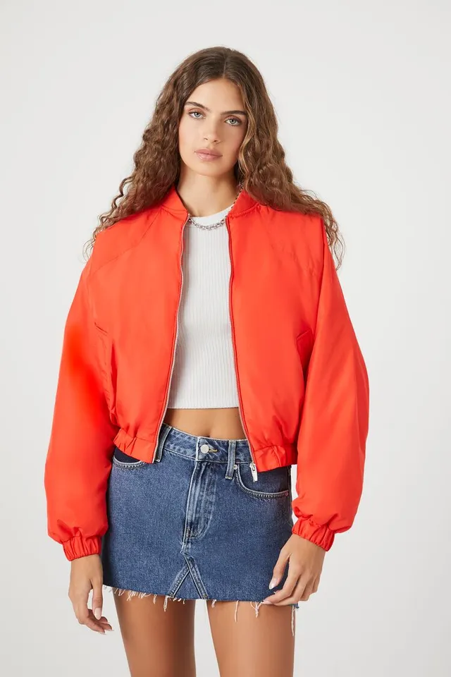Forever 21 Women s Cropped Bomber Jacket in Red Medium