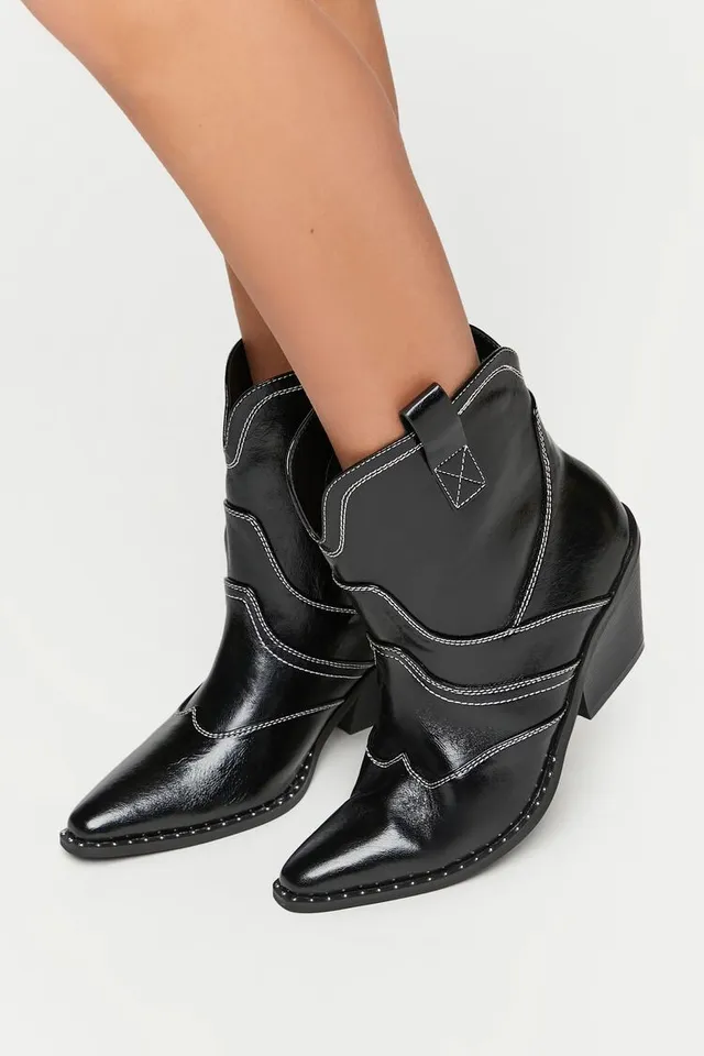 Forever 21 Women s Faux Leather Cowboy Ankle Boots in Black 6