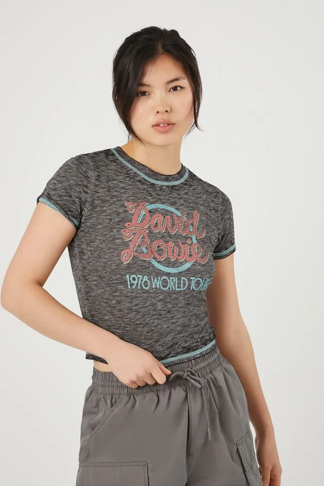Forever 21 Women s David Bowie Graphic Baby T Shirt in Charcoal