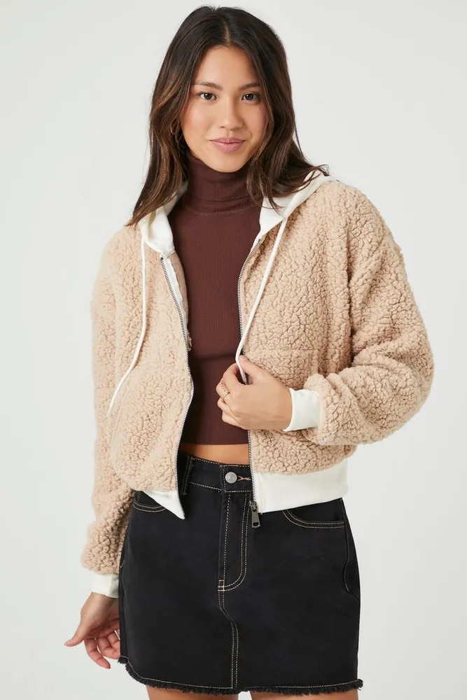 Hooded faux shearling sale jacket forever 21