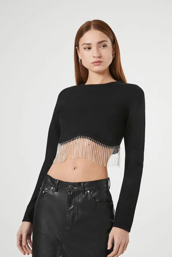 Forever 21 Women s Rhinestone Fringe Crop Top CoolSprings Galleria