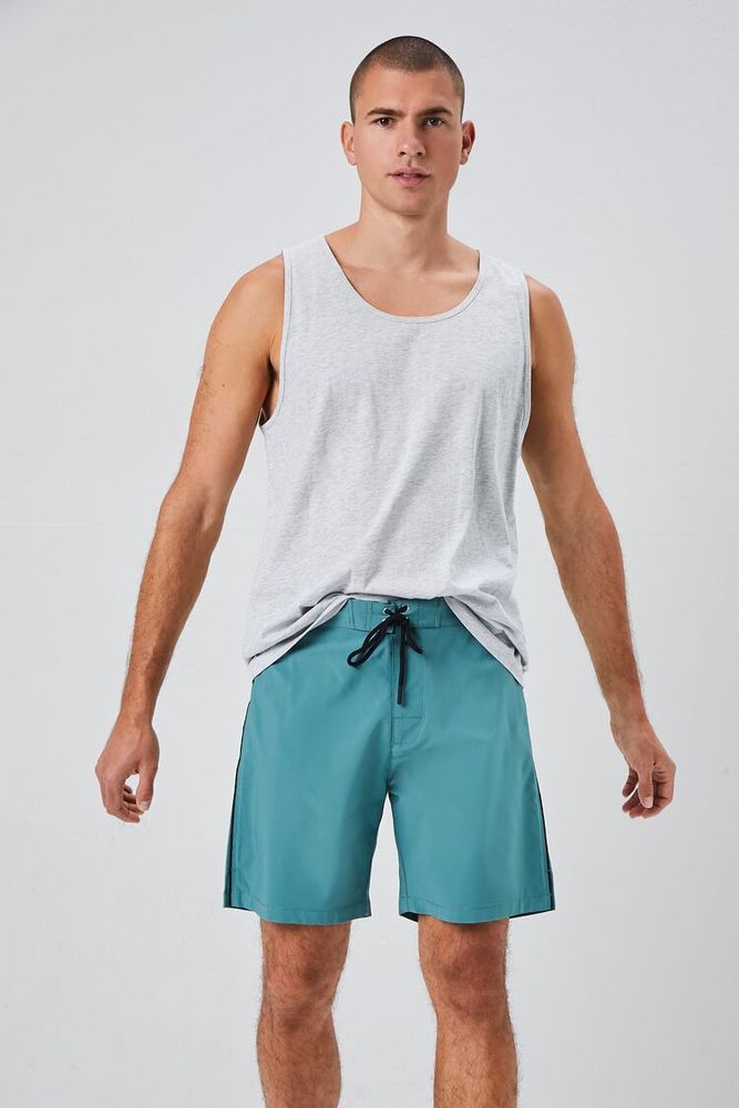 Forever 21 Men Lace Up Contrast Trim Swim Trunks in Green Black