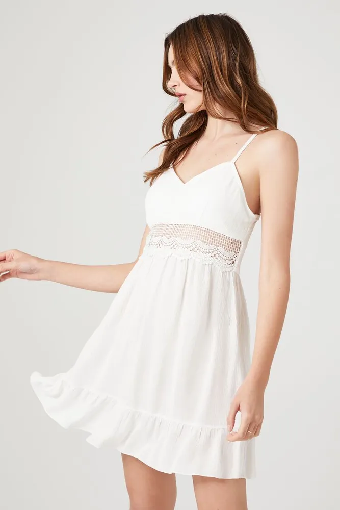 Forever 21 Women s Lace Trim Flounce Mini Dress White Plaza Las