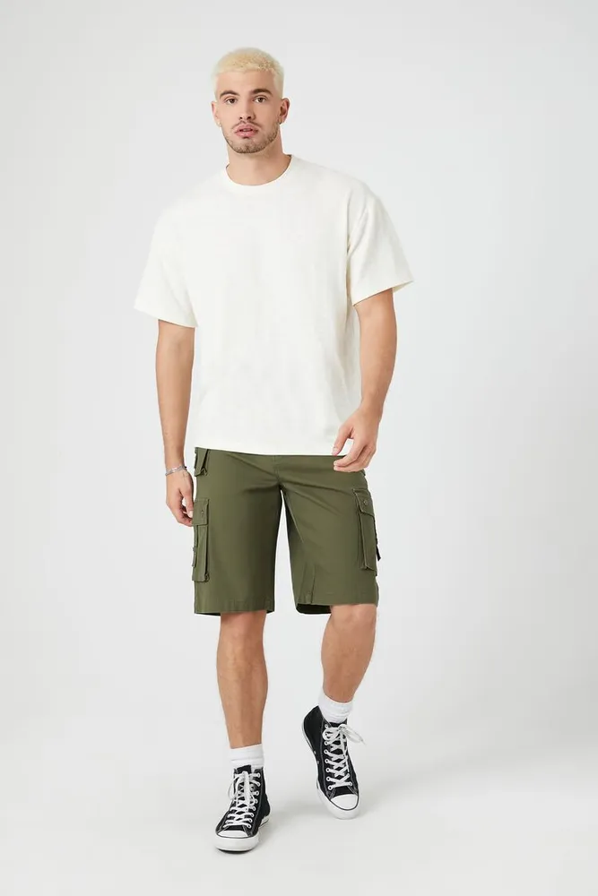 Forever 21 Men Mid Rise Cargo Shorts in Light Olive 36