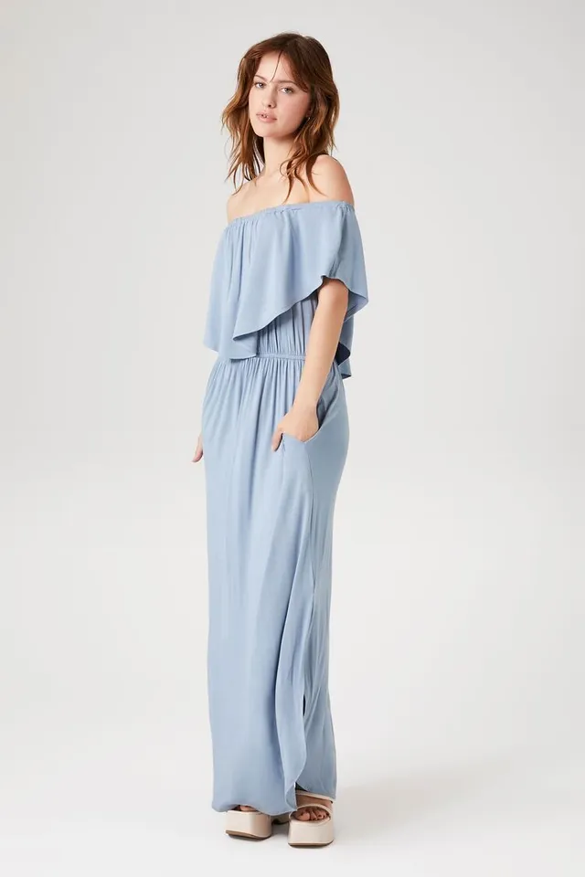 Forever 21 Women s Flounce Off the Shoulder Maxi Dress in Blue
