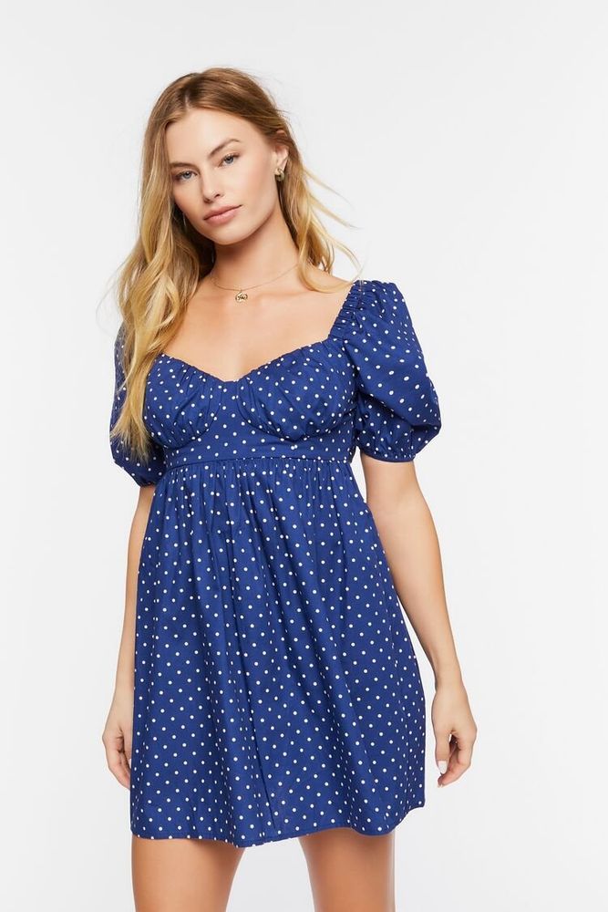 Navy polka store dot mini dress