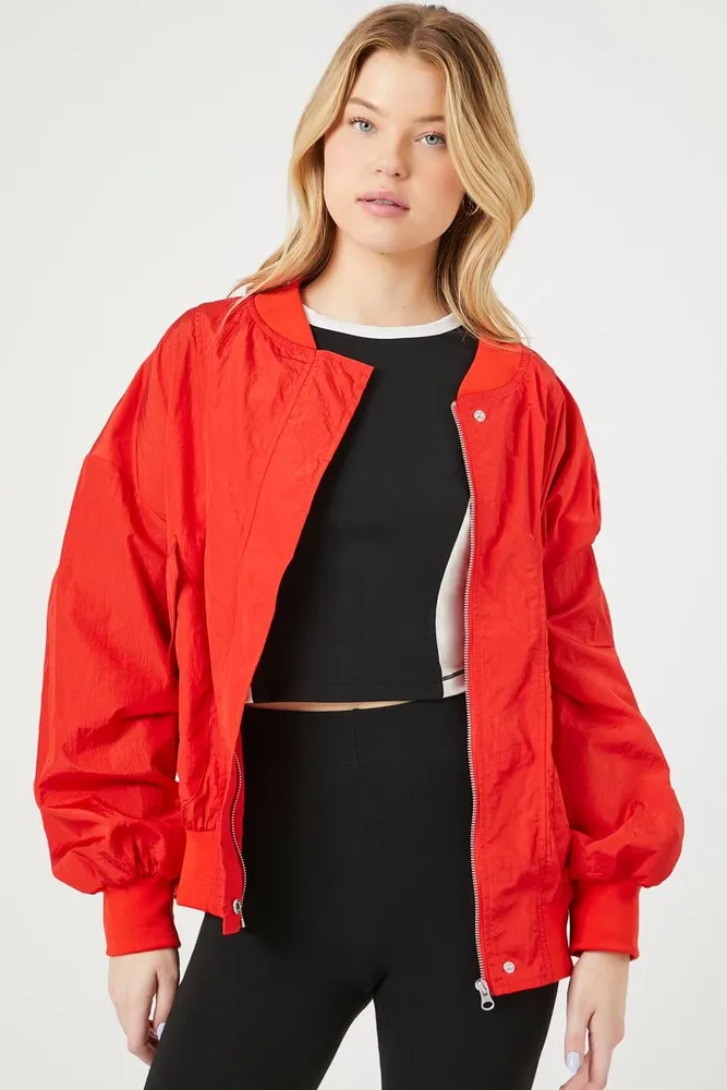 Forever 21 Women s Oversized Windbreaker Bomber Jacket in Red