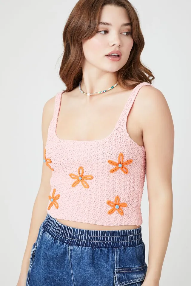 Forever 21 Women's Sweater-Knit Star Tank Top in Pink/Orange, XL