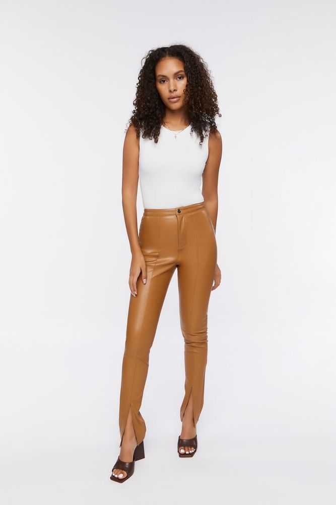 Tan faux leather pants cheap