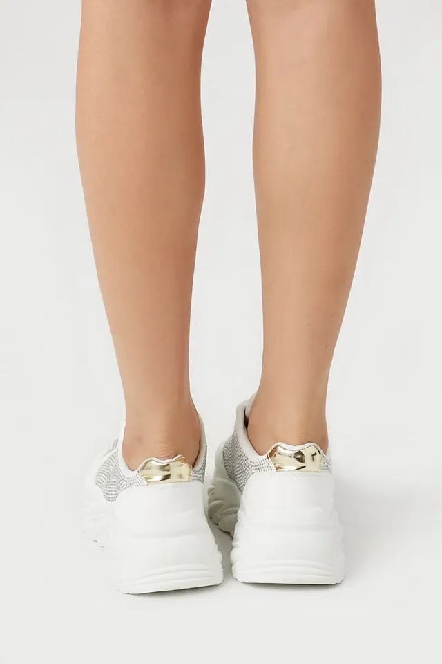 Forever 21 Women s Rhinestone Chunky Sneakers in White 6 Plaza