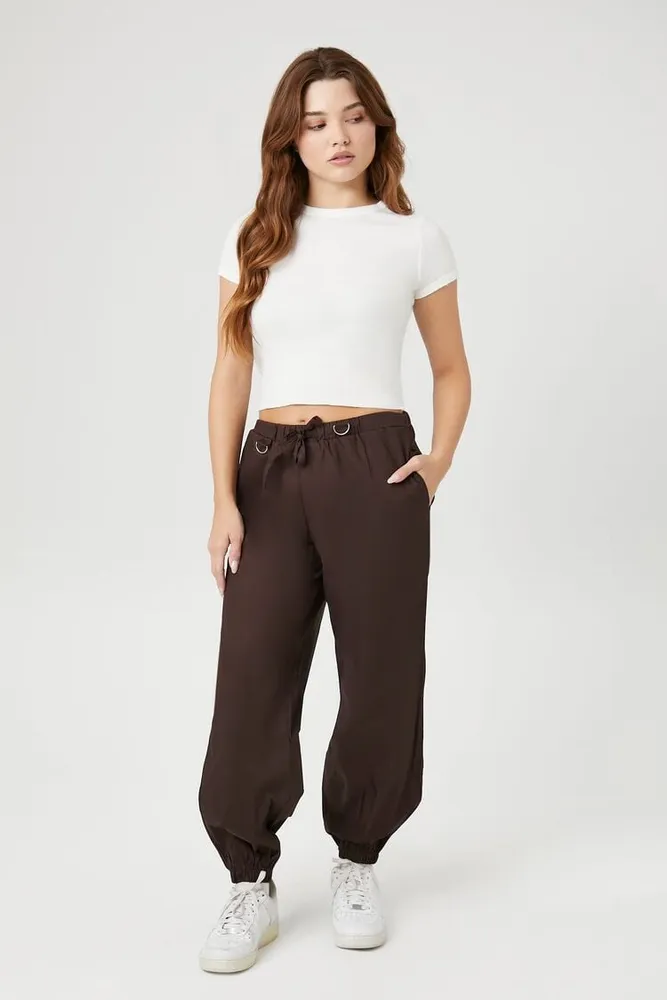 Forever 21 Women s D Ring Poplin Joggers in Chocolate Small